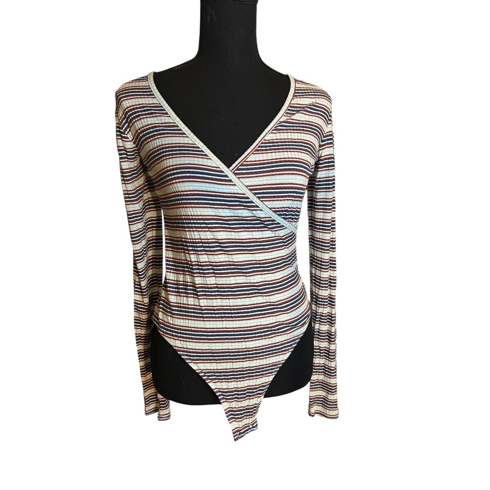 Festival Preppy Cute Cozy Retro Striped Long Sleeve Snap Closure Bodysuit NWT M
